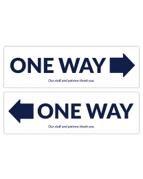 One Way 17" x 5.25" floor decals used to indicate which way traffic flows through aisles.